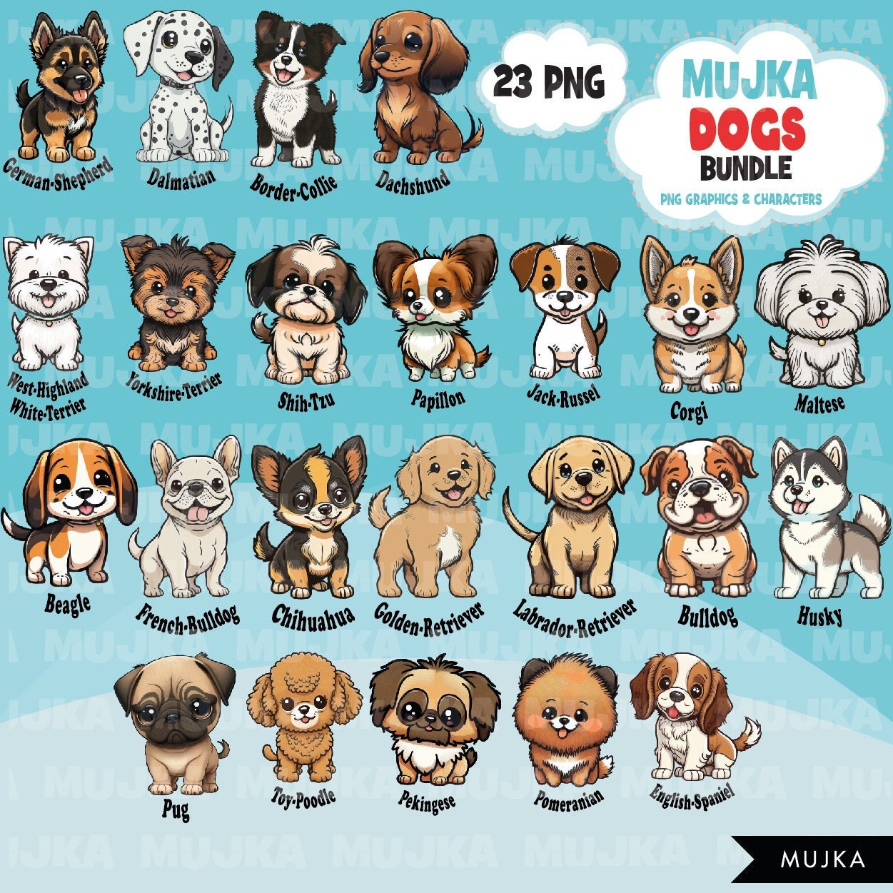 Dogs Png, Puppy Png, Pets Clipart Bundle, cute dogs clipart, best friends bundle, German Shepherd, Dalmatian, Border Collie, Maltese, Pug, animals