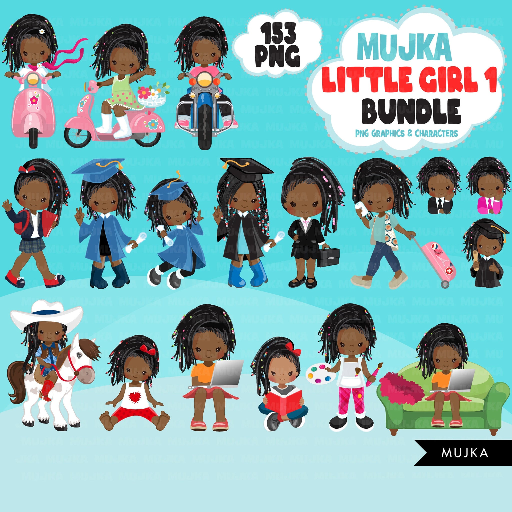 Black girl png Bundle, Black girl magic, black girl art, little girl digital stickers, dreadlocks, cute black girl bundle, planner stickers