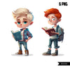 student png, reading clipart, school boys graphics, brothers png, black boy reading, latino boy clipart, school clipart, bookworm png