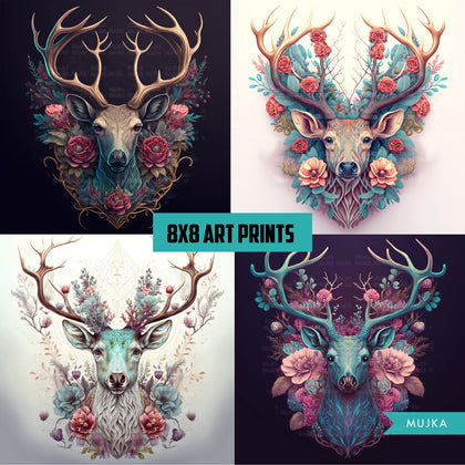 Astas de ciervo, cabeza de ciervo png, impresiones de arte, arte de pared de ciervo, decoración floral de ciervo, descarga digital de pintura de ciervo, arte animal, arte de ciervo de acuarela