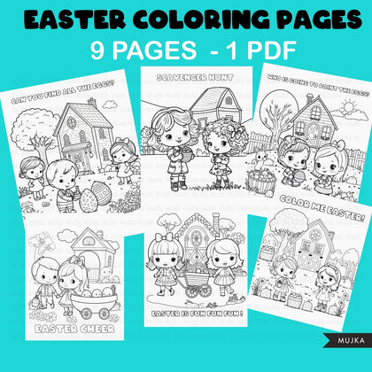 Easter Coloring Pages, Easter Activity for kids, Spring Coloring Pages, Scavenger Hunt Coloring Book, Printable Coloring Pages, PDF sheets
