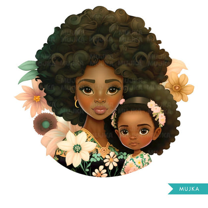 Mothers Day Png, Mother's Day art, Black Mother and daughter clipart, melanin png, mom sublimation designs, mom stickers, African American