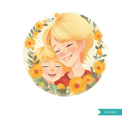 Mothers Day Png, Cute Mother's Day art, Mother and son clipart, chibi png, mom sublimation design, planner stickers, Mommy and me Png