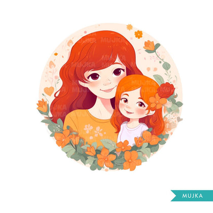 Mothers Day Png, Cute Mother's Day art, Mother and daughter clipart, chibi png, mom sublimation design, planner stickers, Mommy and me Png