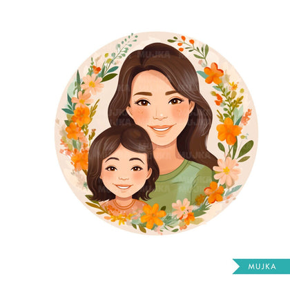 Mothers Day Png, Latina Mother's Day art, Mother and daughter clipart, chibi png, mom sublimation design, planner stickers, Mommy and me Png