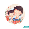 Dia das Mães Png, arte asiática do Dia das Mães, clipart de mãe e filho, chibi png, design de sublimação de mãe, adesivos de planejador, mamãe e eu png