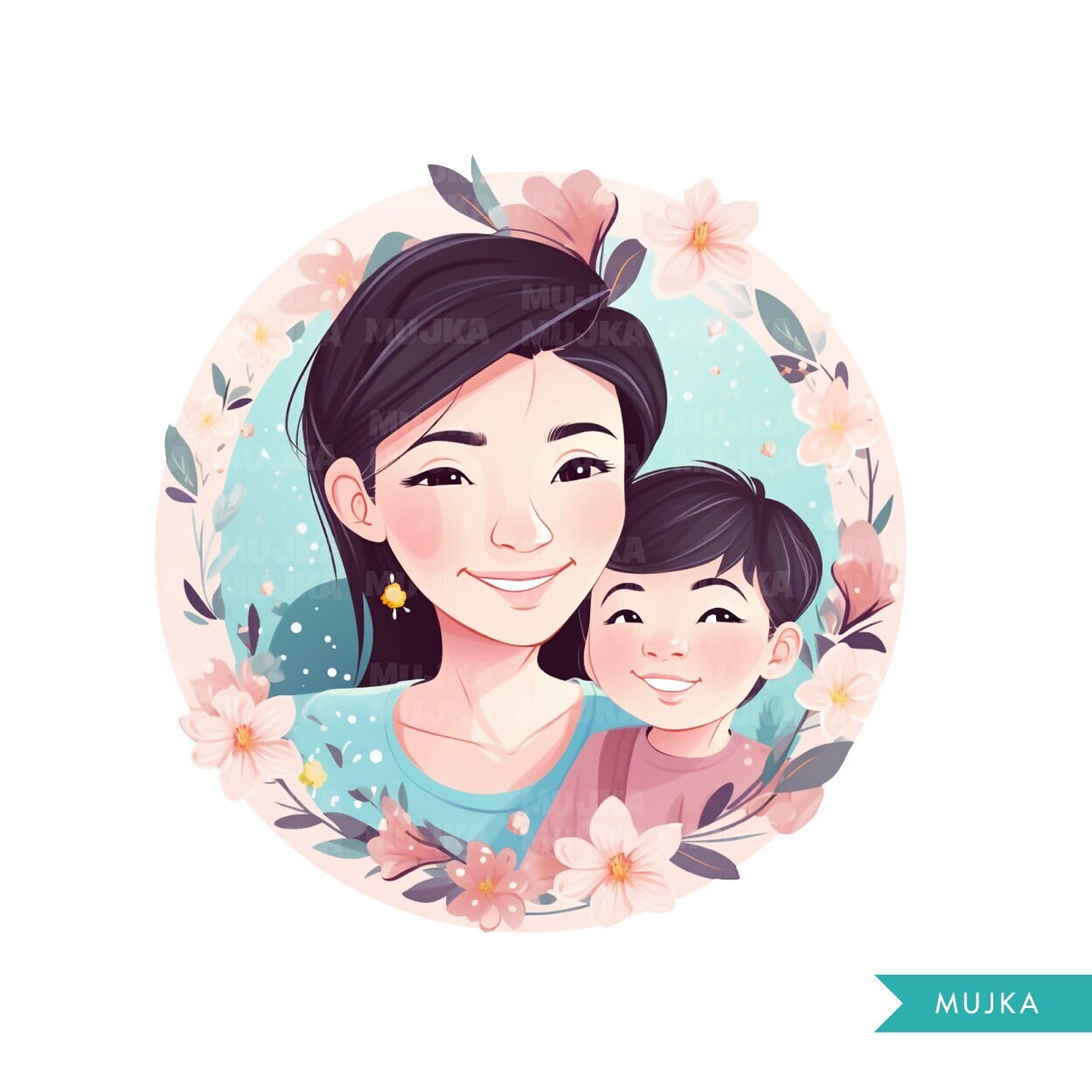 Mothers Day Png, Asian Mother's Day art, Mother and daughter clipart, chibi png, mom sublimation design, planner stickers, Mommy and me Png