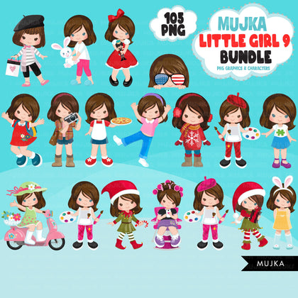 Paquete png de niña linda, arte de niña morena, pegatinas digitales de niña, gráficos de cumpleaños, paquete de niña linda, pegatinas de planificador