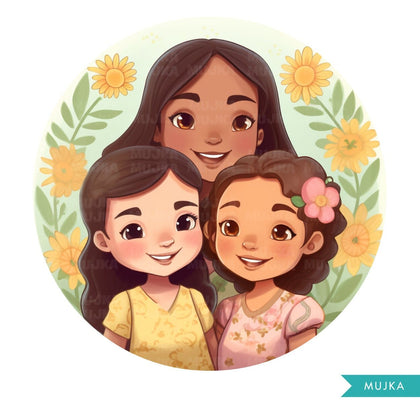 Mothers Day Png, Latina Mother's Day art, Mother and daughter clipart, chibi png, mom sublimation design, planner stickers, Mommy and me Png