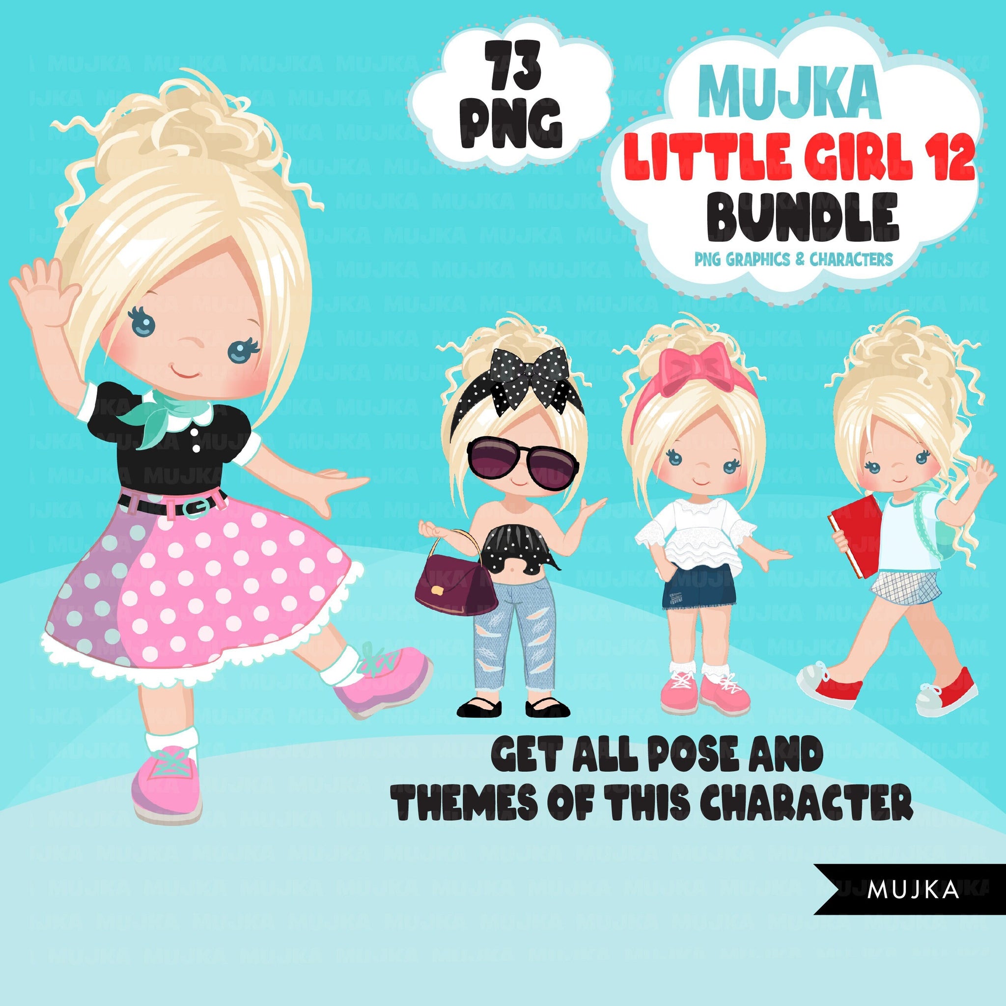 Cute girl png Bundle, blonde little girl art, little girl digital stickers, birthday graphics, cute girl bundle, planner stickers