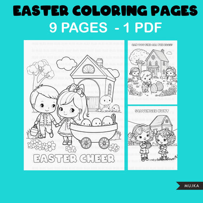 Easter Coloring Pages, Easter Activity for kids, Spring Coloring Pages, Scavenger Hunt Coloring Book, Printable Coloring Pages, PDF sheets