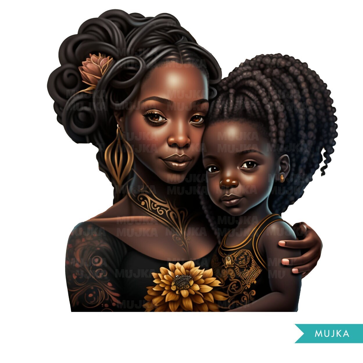Dia das Mães Png, arte do Dia das Mães, clipart preto de mãe e filha, melanina png, designs de sublimação de mãe, adesivos de mãe, afro-americano