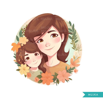 Mothers Day Png, Cute Mother's Day art, Mother and daughter clipart, chibi png, mom sublimation design, planner stickers, Mommy and me Png