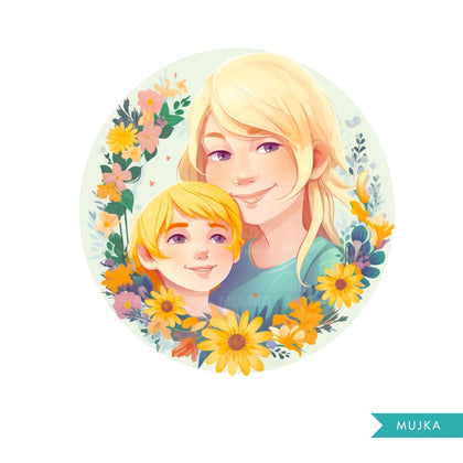 Mothers Day Png, Cute Mother's Day art, Mother and son clipart, chibi png, mom sublimation design, planner stickers, Mommy and me Png