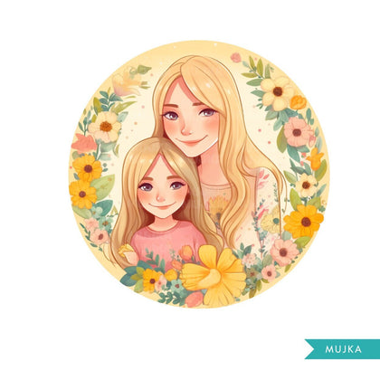 Mothers Day Png, Cute Mother's Day art, Mother and daughter clipart, chibi png, mom sublimation design, planner stickers, Mommy and me Png