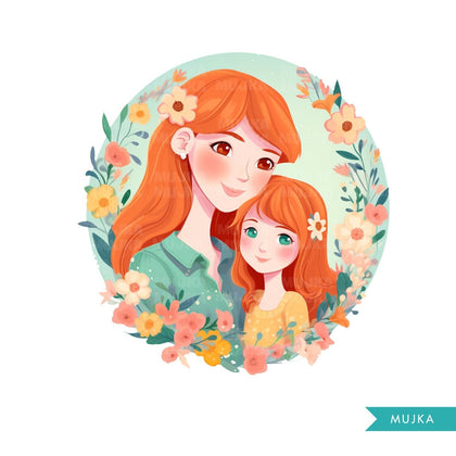 Mothers Day Png, Cute Mother's Day art, Mother and daughter clipart, chibi png, mom sublimation design, planner stickers, Mommy and me Png