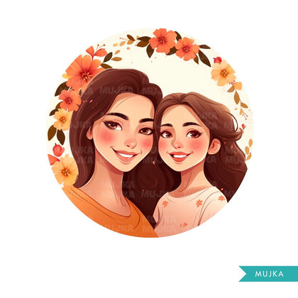 Mothers Day Png, Latina Mother's Day art, Mother and daughter clipart, chibi png, mom sublimation design, planner stickers, Mommy and me Png