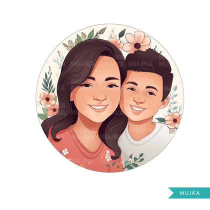 Mothers Day Png, Latina Mother's Day art, Mother and son clipart, chibi png, mom sublimation design, planner stickers, Mommy and me Png