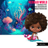 Black Mermaid png, wall art, printable mermaid decor, sublimation designs, cute mermaid, undersea watercolor clipart, mermaid background png, black girl nursery art
