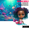 Black Mermaid png, wall art, printable mermaid decor, sublimation designs, cute mermaid, undersea watercolor clipart, mermaid background png, little mermaid black girl