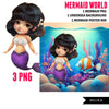 Little Mermaid png, wall art, printable mermaid decor, sublimation design, cute mermaid, undersea watercolor clipart, mermaid background png