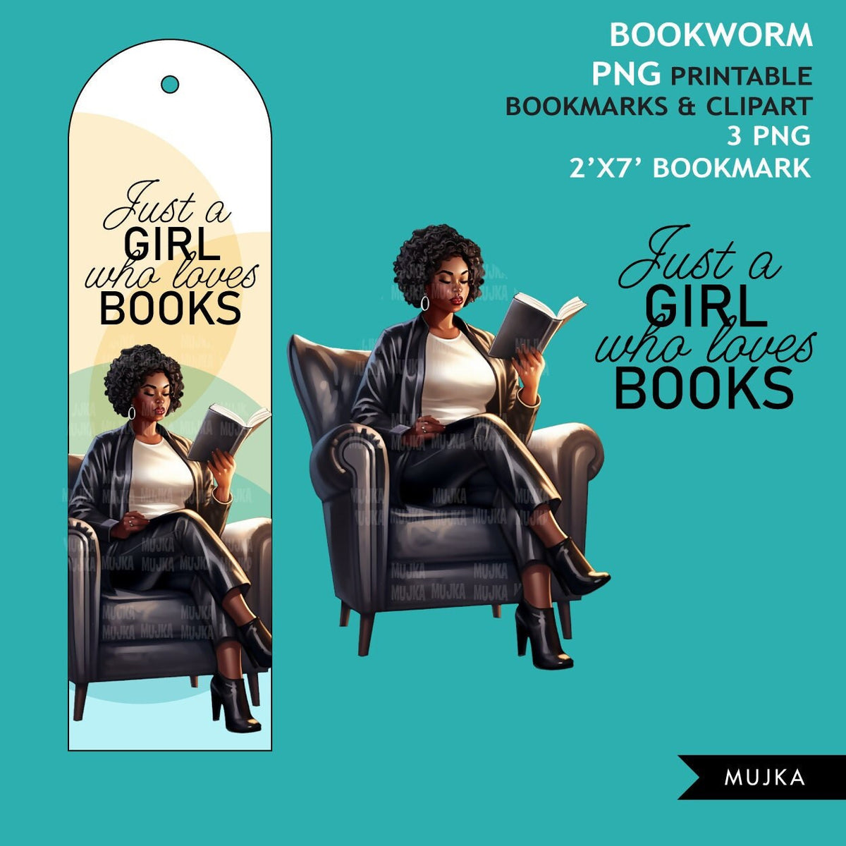 Bookworm png, Printable Bookmarks, Black woman reading png, Bookworm c
