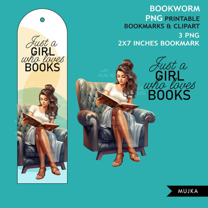 Bookworm png, Printable Bookmarks, Brunette woman reading png, Bookworm clipart, reading clipart, self care woman png, reading girl stickers