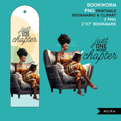 Bookworm png, Printable Bookmarks, Black woman reading png, Bookworm clipart, reading clipart, melanin woman png, brown girl stickers
