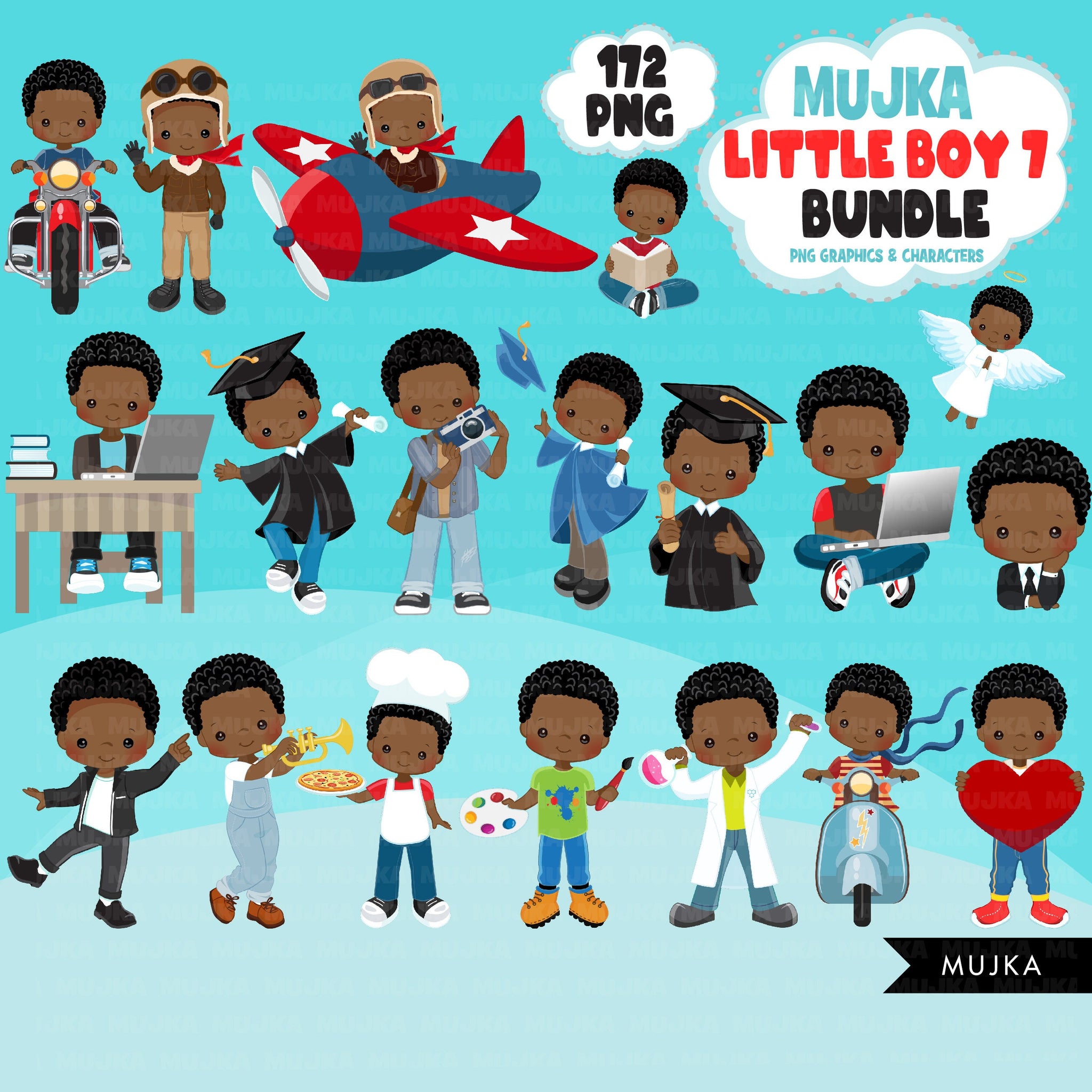 Black boy png Bundle, Black boy magic, black boy art, little boy digital stickers, cute black boy bundle, planner stickers, birthday boy