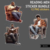Fathers Day Bundle PNG, Black Man digital Stickers, reading man clipart Bundle, black man art, sublimation designs, dad gifts, dad stickers, bookworm png