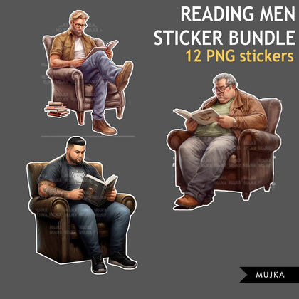 Fathers Day Bundle PNG, Bookworm png, Man digital Stickers, reading man clipart Bundle, sublimation designs, dad gifts, dad stickers