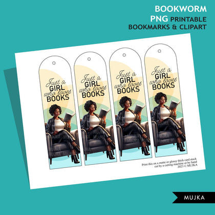 Bookworm png, Printable Bookmarks, Black woman reading png, Bookworm clipart, reading clipart, melanin woman png, brown girl stickers