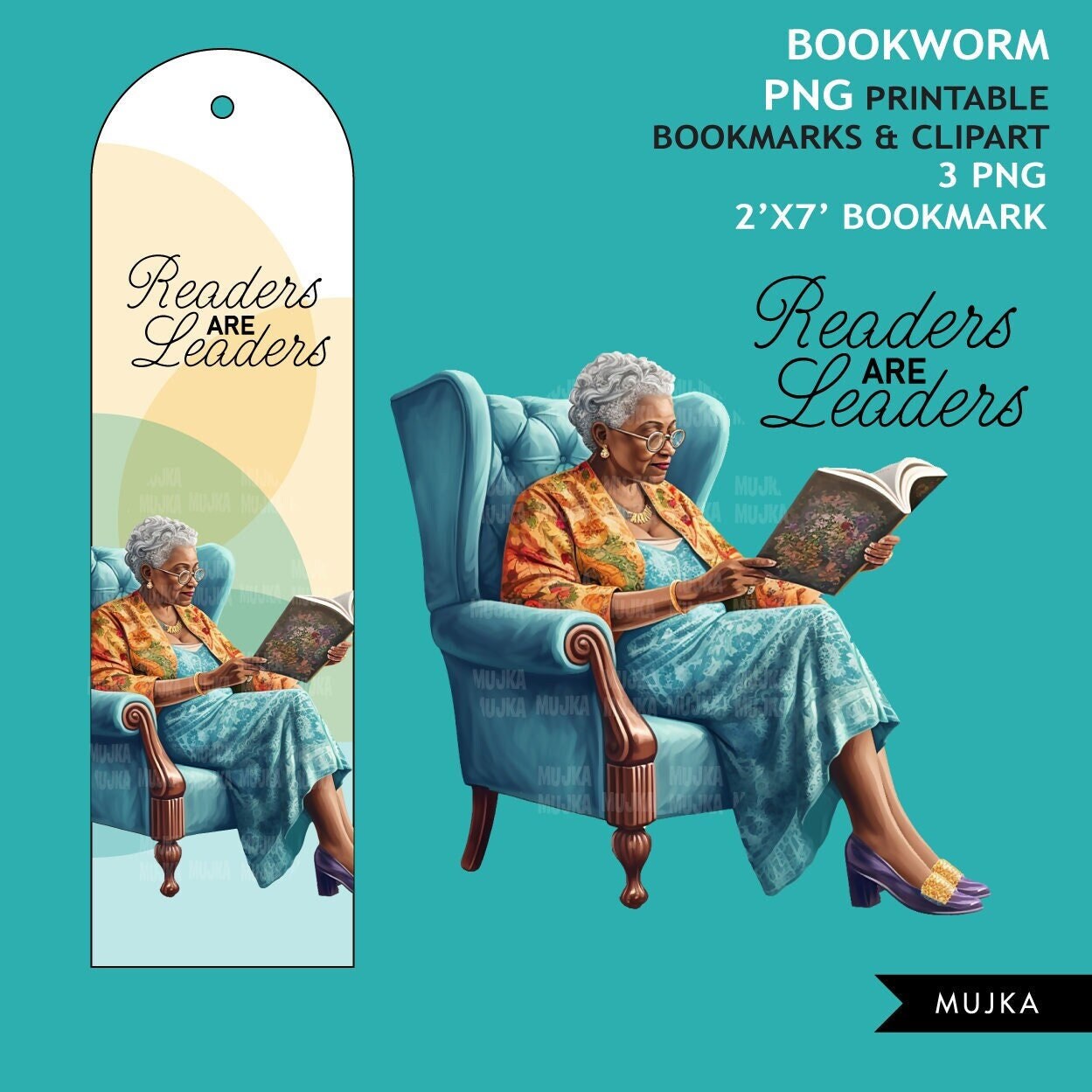 Bookworm png, Printable Bookmarks, Senior Black woman reading png, Bookworm clipart, reading clipart, elder woman png, brown girl stickers