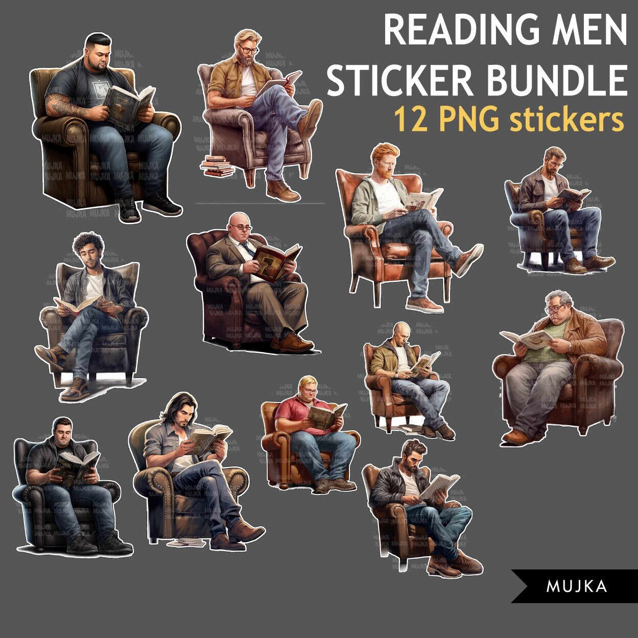 Fathers Day Bundle PNG, Bookworm png, Man digital Stickers, reading man clipart Bundle, sublimation designs, dad gifts, dad stickers
