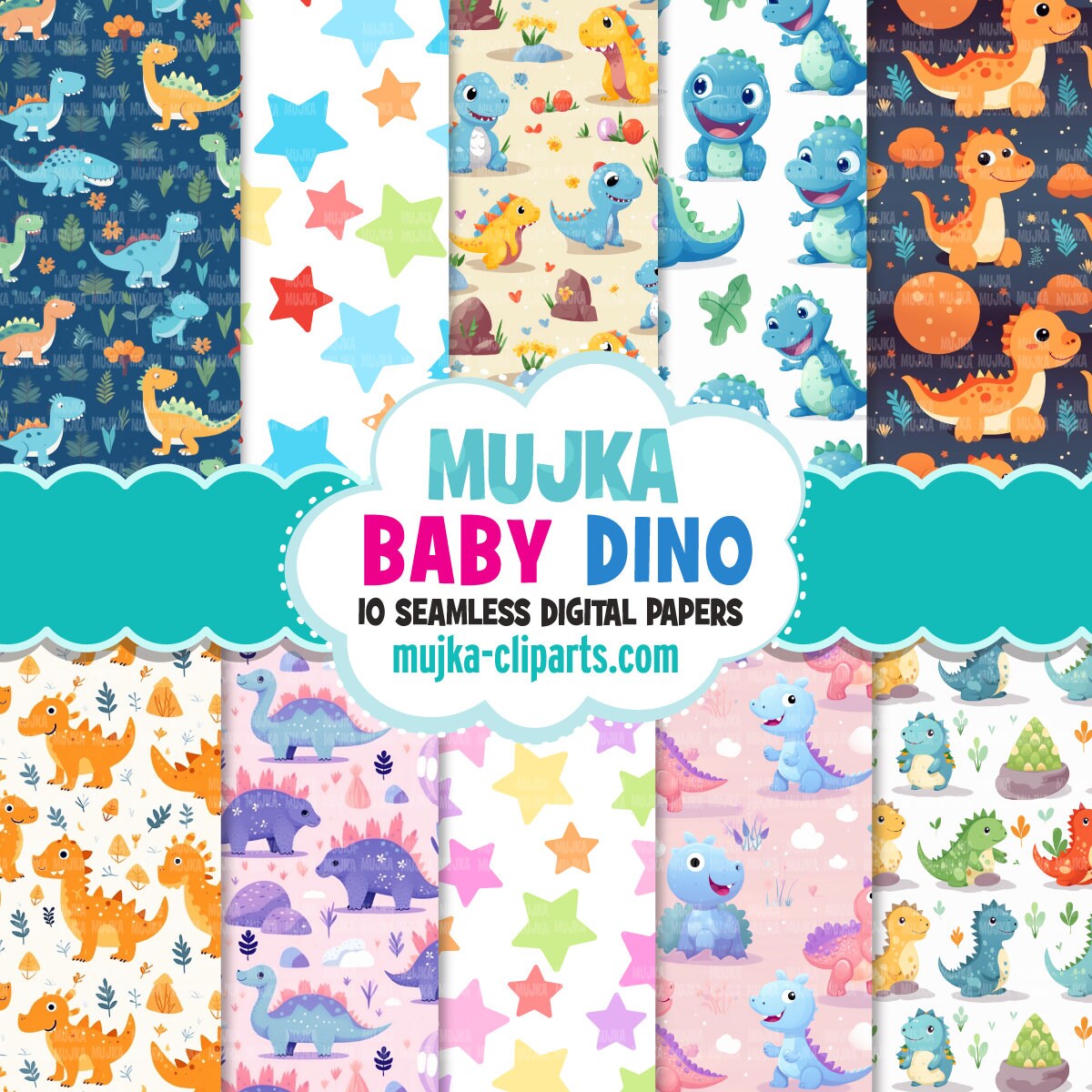 Baby Dino Digital papers, dinosaur seamless patterns, dino printable pattern, digital background, dinosaur png, baby shower background