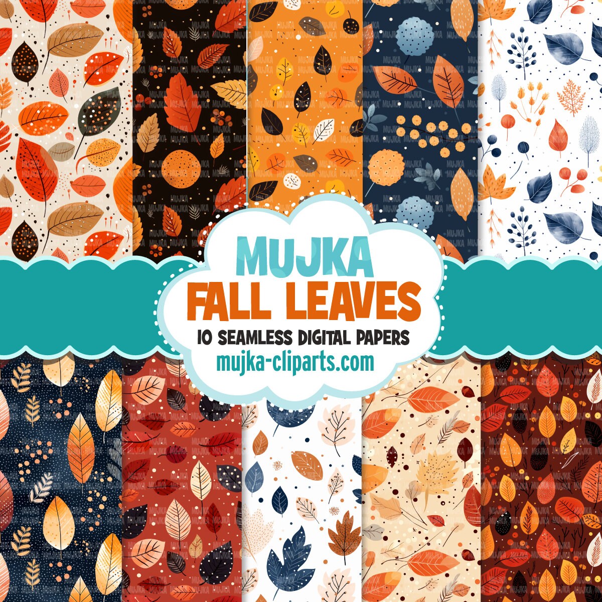 Fall leaves Digital papers, Autumn seamless patterns, leaves printable ...