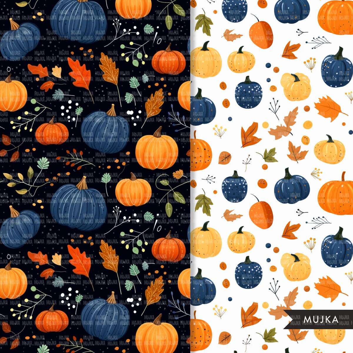 Fall Digital papers, pumpkin seamless patterns, autumn leaves
