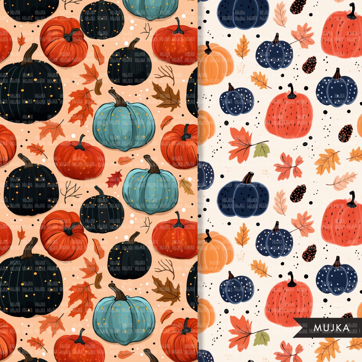 Patterns Digital Fall Fall Digital papers, pumpkin seamless patterns, autumn leaves printabl ...