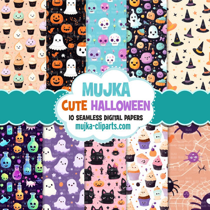 Cute Halloween Digital papers, Cute seamless patterns, Halloween printable pattern, digital background, cute ghosts background, black cats