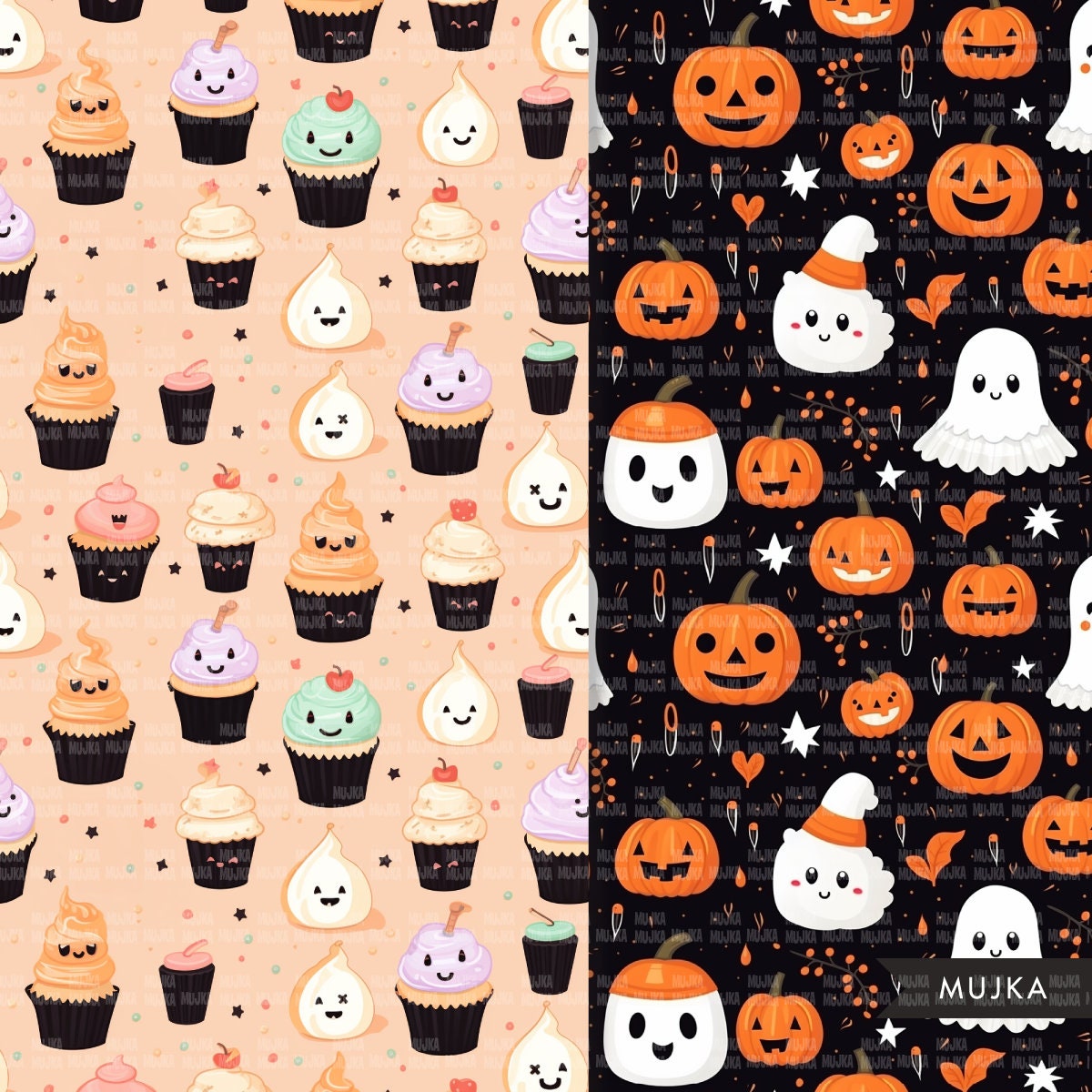 Lindos papeles digitales de Halloween, lindos patrones sin costuras, patrón imprimible de Halloween, fondo digital, fondo de fantasmas lindos, gatos negros