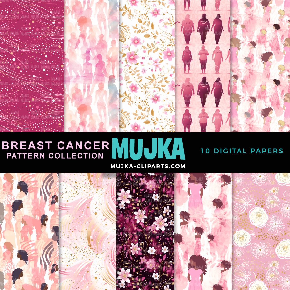 Breast Cancer digital papers, breast cancer awareness patterns, sublimation papers, pink floral, pink ribbon graphics, sublimation, women