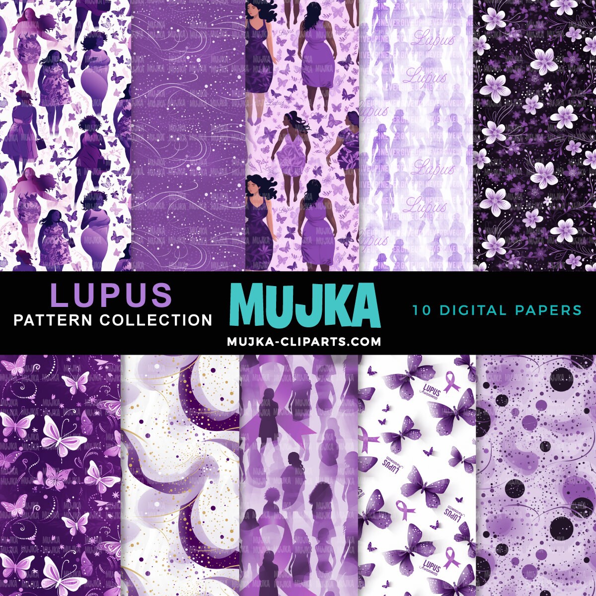 Lupus Awareness digital papers, purple awareness patterns, sublimation papers, purple floral, survivor ribbon graphics, sublimation, women