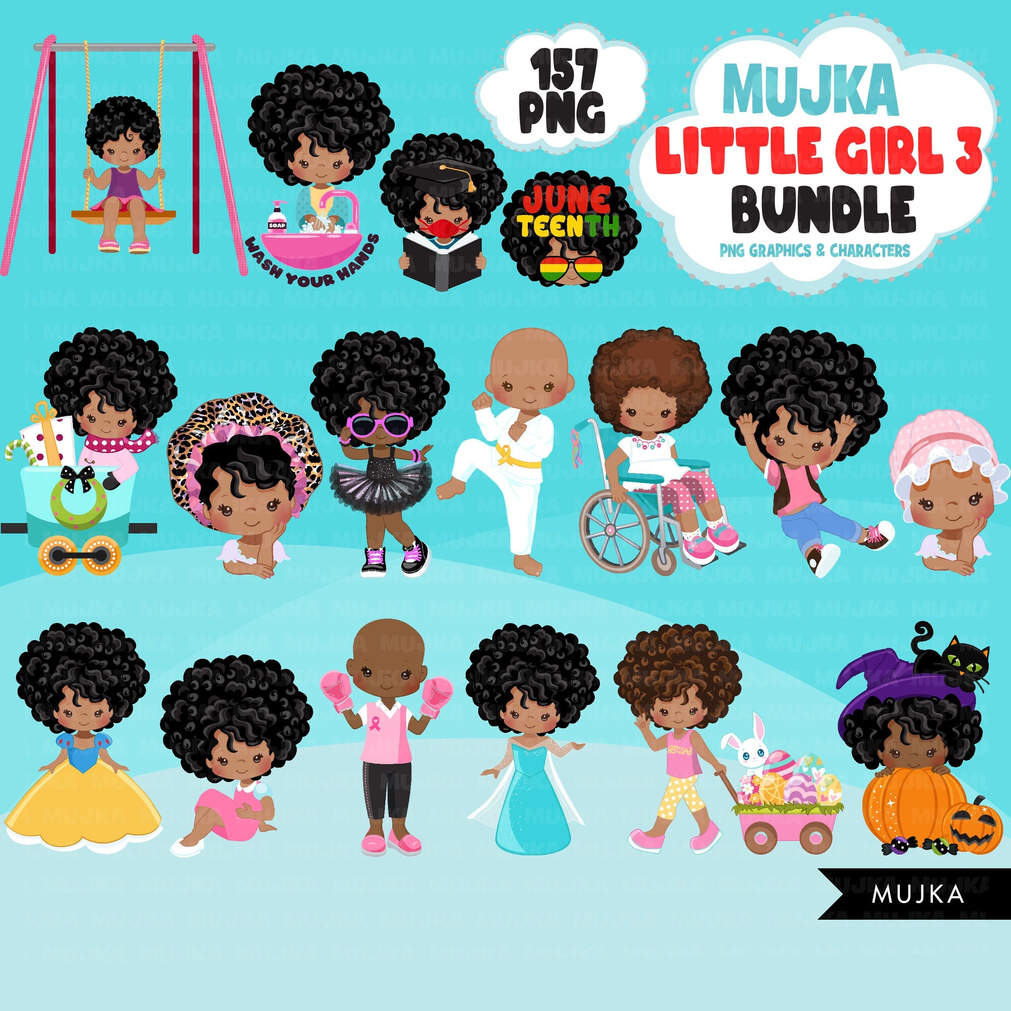 Black girl png Bundle, Black girl magic, afro black girl art, little girl digital stickers, cute black girl bundle, African American clipart