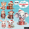 Watercolor Christmas Animals Png Bundle, Cute Noel Designs, Reindeer, fox, bear, elephant, pig, coffee, Santa woodland animals clipart