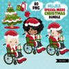 Navidad Santa silla de ruedas niños Png Bundle, imágenes prediseñadas de elfos de Navidad, pegatinas del planificador de necesidades especiales, imágenes prediseñadas de Navidad, Noel niños y niñas