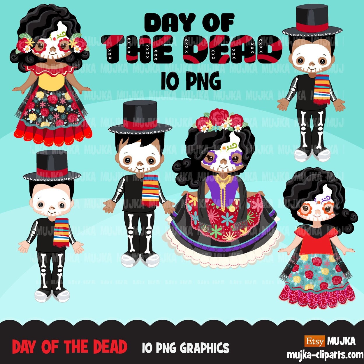 Day of the Dead PNG, Día De Los Muertos Clipart, Halloween graphics, Mexican holiday sublimation designs, sugar skull Png, boys and girls