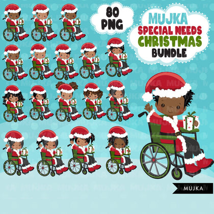 Christmas Santa wheelchair kids Png Bundle, Christmas elves clipart, Special Needs planner stickers, Christmas Clipart, Noel Boys and girls