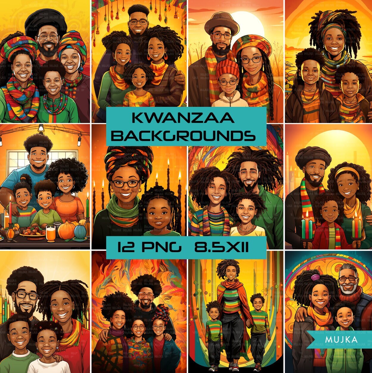 Kwanzaa png, black family png, Kwanzaa Backgrounds, Journal covers, Kwanzaa clipart, Digital sublimation designs, African holiday graphics