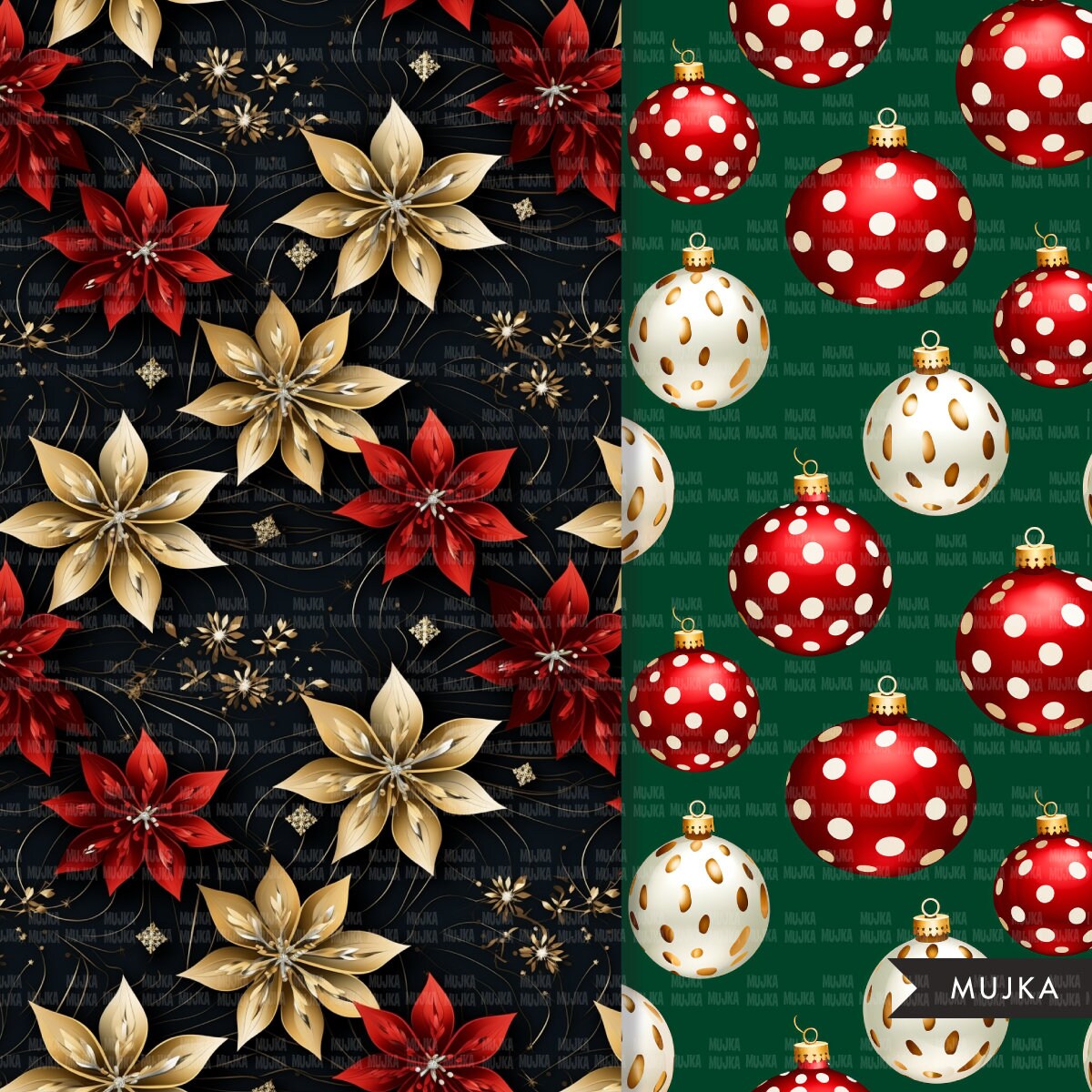 Christmas digital papers, Glam Black and gold Christmas papers, Noel backgrounds, seamless patterns, glitter papers, fancy wrapping papers