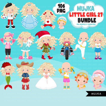 Cute girl png Bundle, curly little girl art, little girl clipart, digital stickers, birthday graphics, cute girl bundle, planner stickers